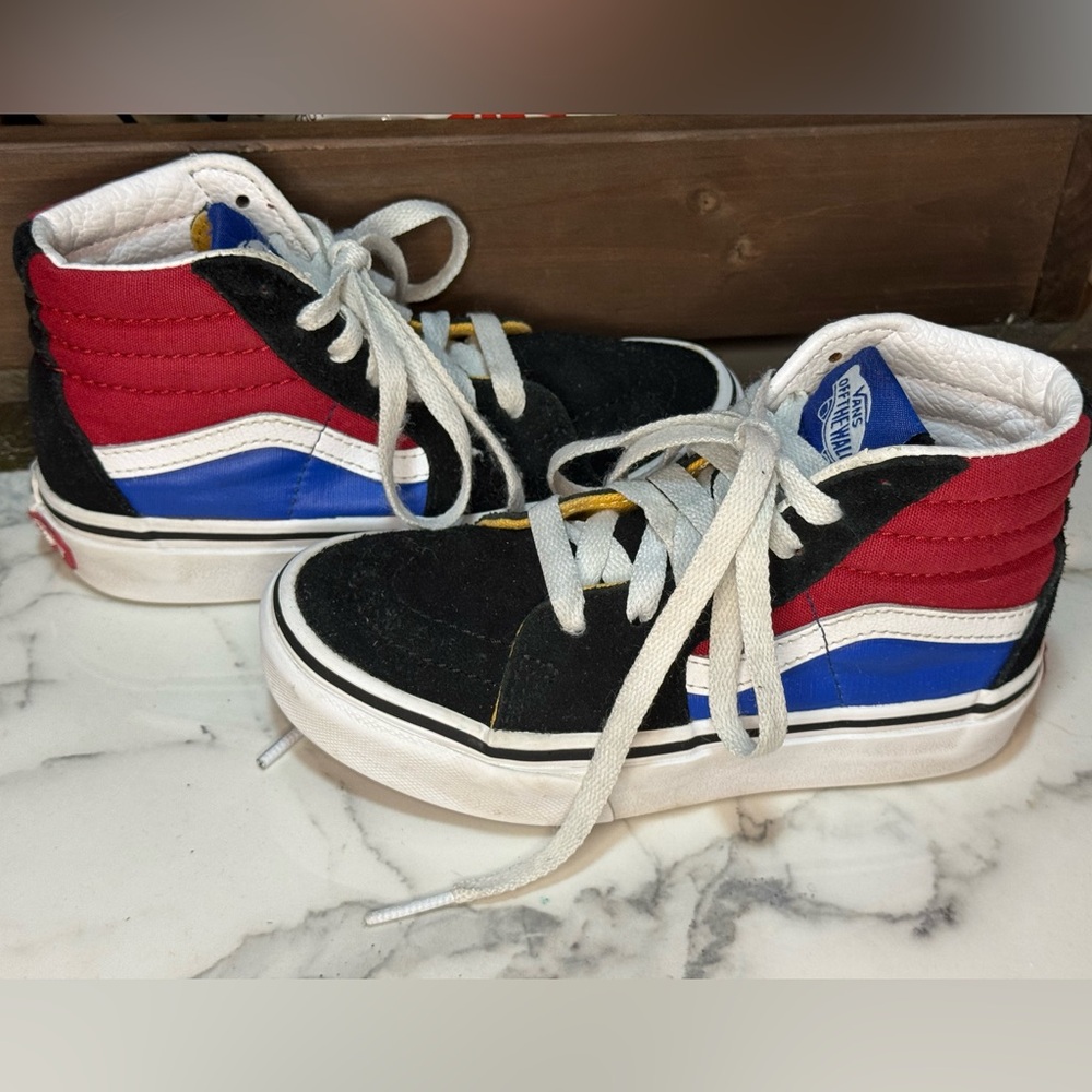 Vans Kids High-Top Sneakers - Black, Red, White, Blue Size 11.5c - Picture 6 of 9